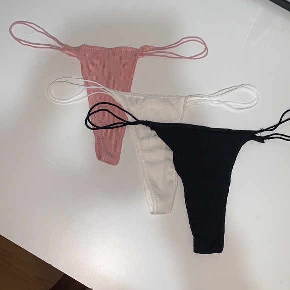 Three Pack Ribbed Style Thong Panties - Picture 3 of 11